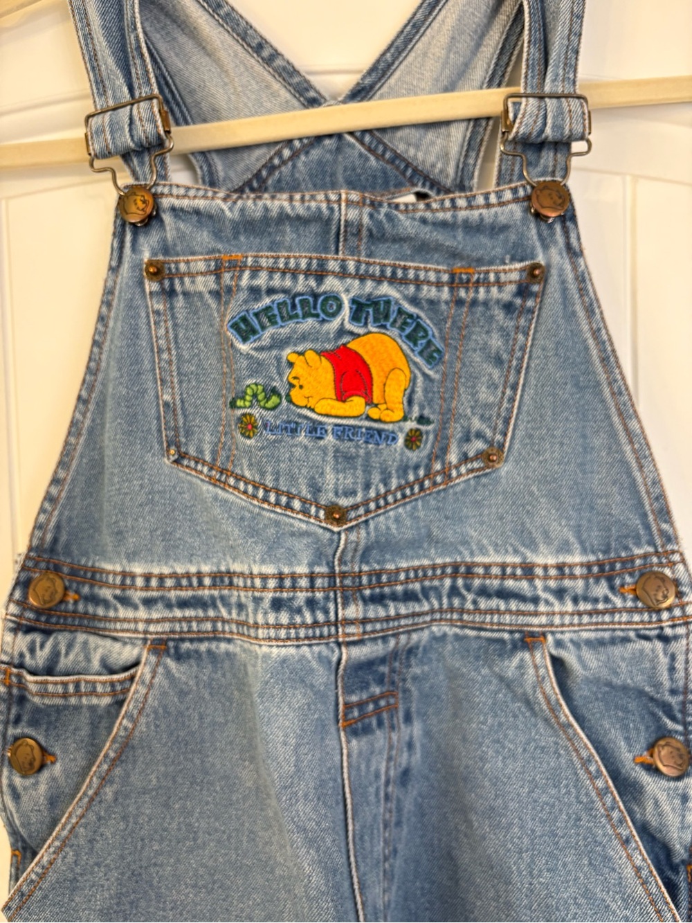 Vintage Winnie the Pooh Embroidered Denim Overalls - Light Blue